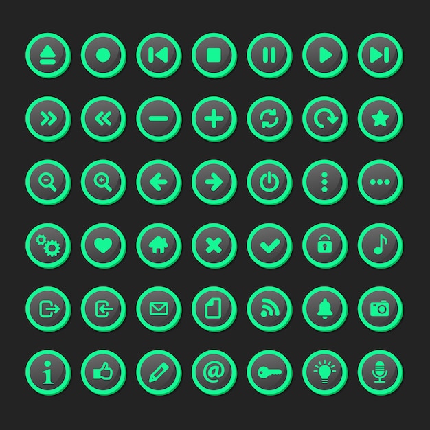 Set of multimedia icon set in Fluorescent model. 