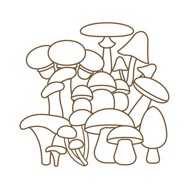 Vector set of mushroom with doodle style with doodle style. line art