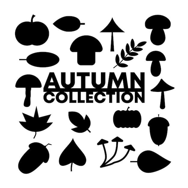 Set of mushrooms and foliage. Autumn collection. Vector