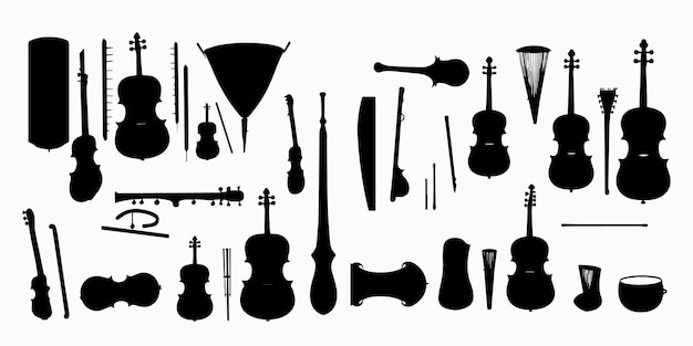 Set of music elements silhouette collection