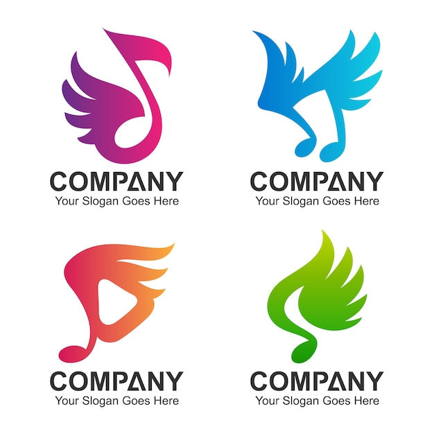 Set of music notes with wing logo design