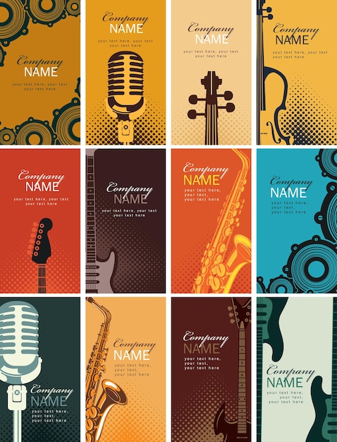 Vector set of musical business cards