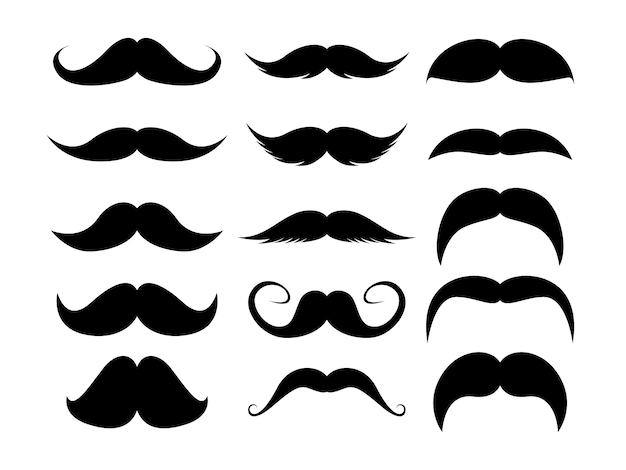 Set of Mustaches. Black silhouette of adult man moustaches. illustration isolated on white background