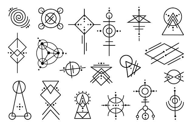 Set of mysterious ornaments geometry elements mystic doodle esoteric signs for Tattoo stickers printing