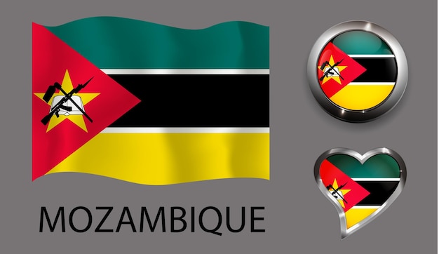 set nation Mozambique glossy button heart