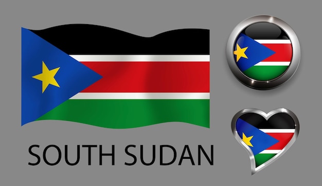 set nation South Sudan flag glossy button heart