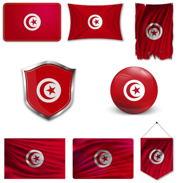 Set of the national flag of Tunisia