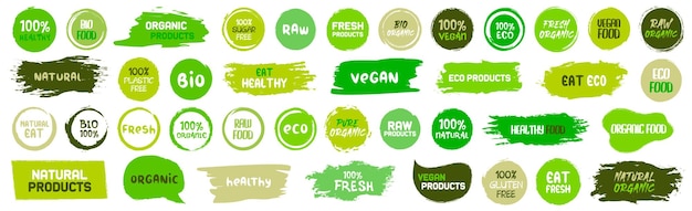 Set of natural and eco labels banner with grunge