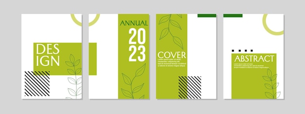 set of natural geometric cover templates. simple and modern white green design. A4 size layout.