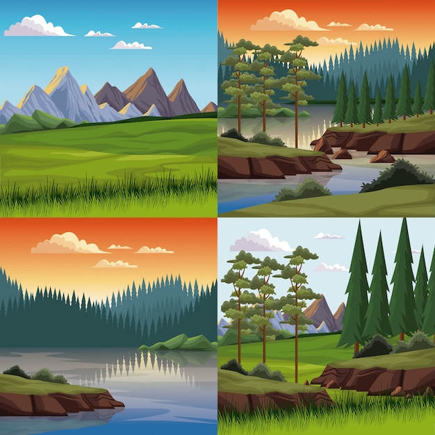 Set of nature colorful landscapes