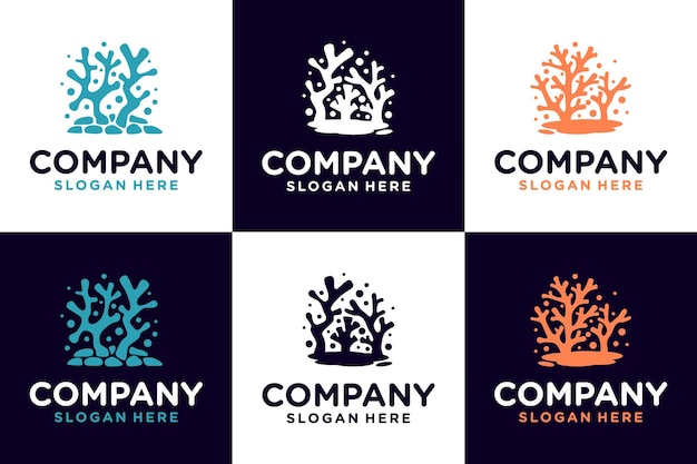 set of nature coral reef ocean life ecosystem logo design vector