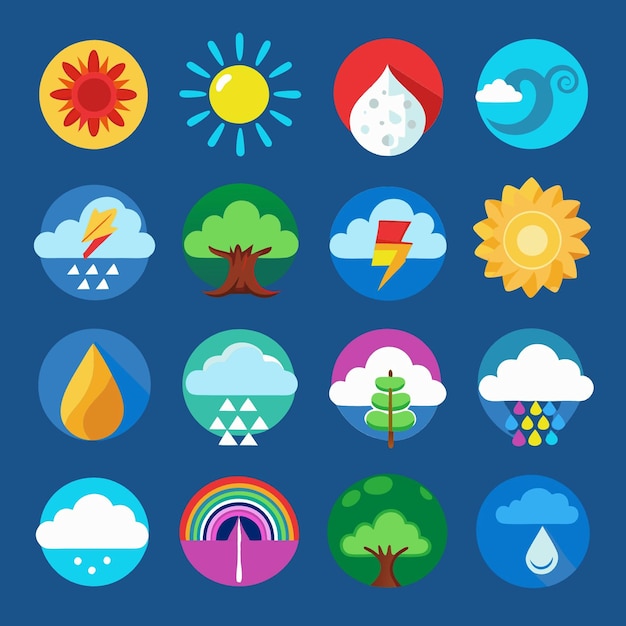 Vector set of nature icons in colorful circles