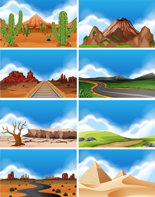 Vector set of nature landscape