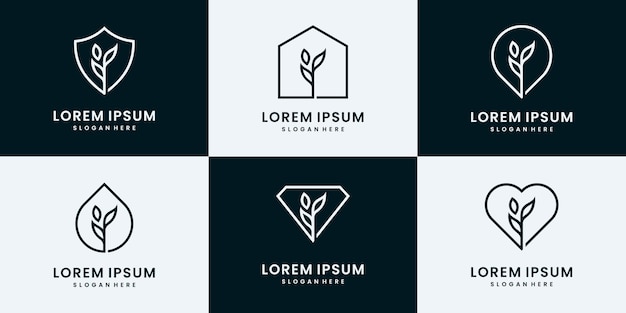 Set of nature logo collection. Tree, leaves, botanical logo design templates.