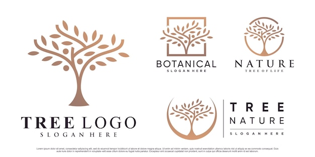 Set of nature tree logo design vector illustration with creative element Premium Vector