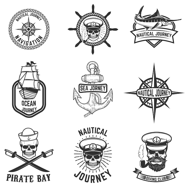 Set of nautical emblems.  elements for logo, label, emblem, sign, badge.  illustration