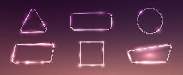 Vector set of neon double frames with shining effects