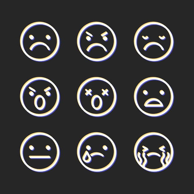 Set of Neon Emojis Isolated on Dark Background