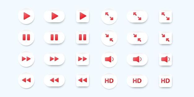 Set of neumorphic design UI elements for video mobile app.