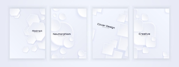 Vector a set of neumorphism background designs that include square circle and hexagon shapes