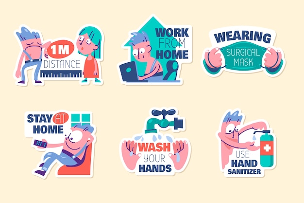 Vector set of new normal lifestyle cute cartoon with lettering