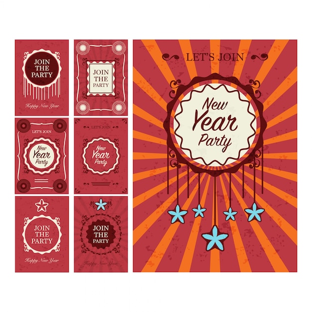 Set of new year party vintage poster