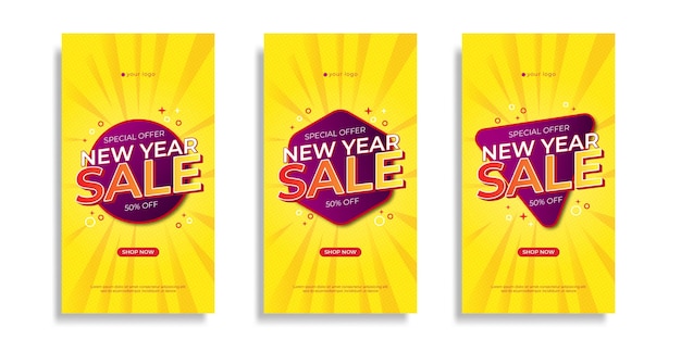 Set of new year sale flyer design for instagram stories or social media template