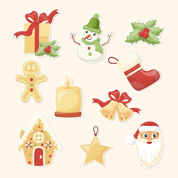 A set of New Year themed stickers Christmas and New Year cards Vector