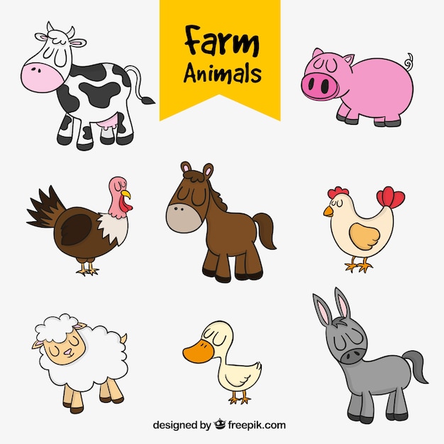 Vector set of nice hand-drawn farm animals