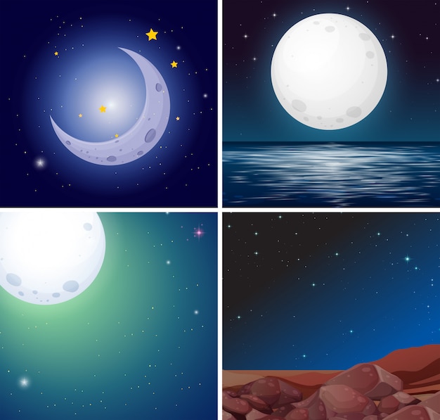 Set of night moon scenes