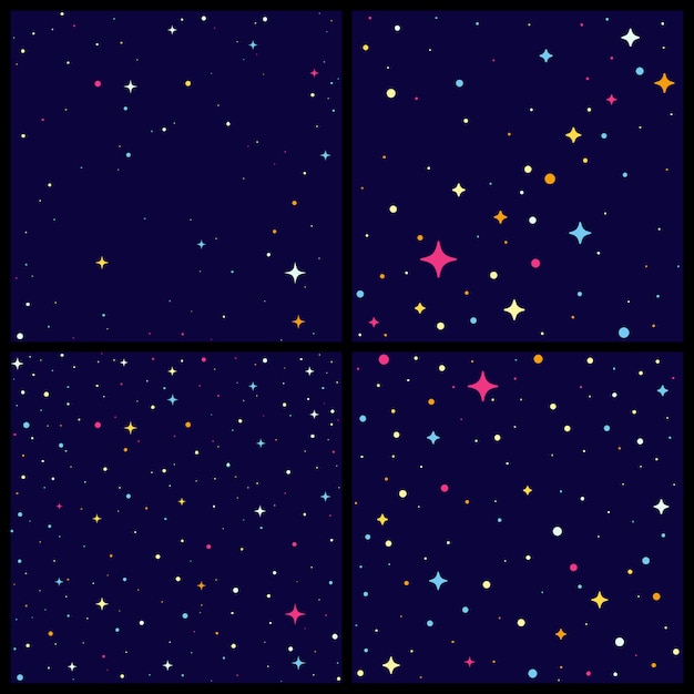 Set of night sky backround with bright stars.