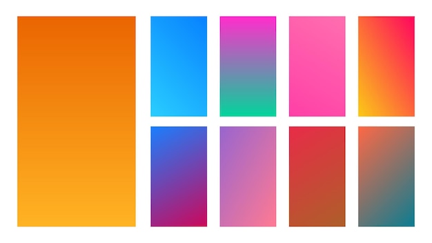 Set of nine colorful gradient backgrounds. Collection of gradients for smartphones screen and mobile apps. Vector illustration.