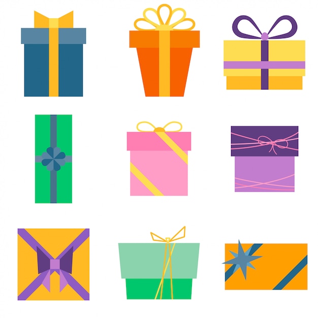 Set of nine colorful icons of gift boxes