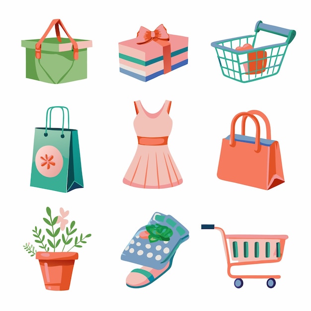 Set of nine colorful shopping related icons