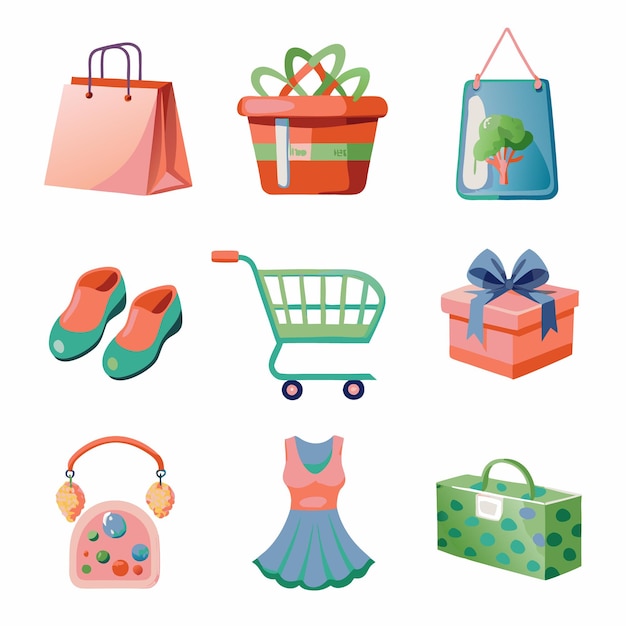 Set of nine colorful shopping related icons