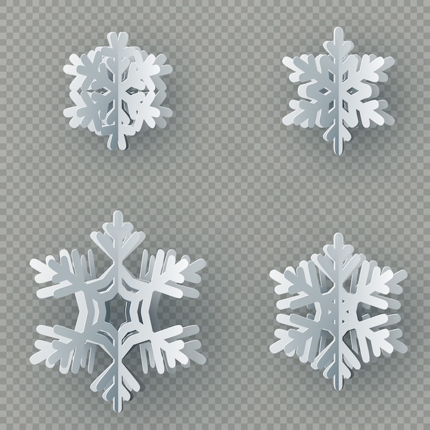 Set of nine different paper snowflake cut from paper isolated