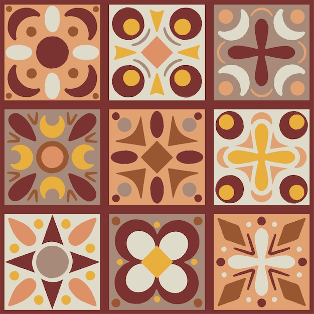 Set of nine geometry items semless pattern in autumn colors