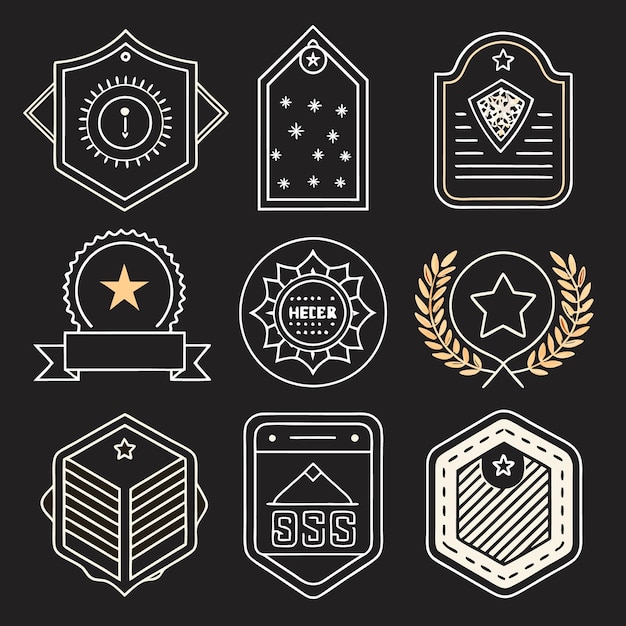 Set of Nine Hand Drawn Retro Style Badges