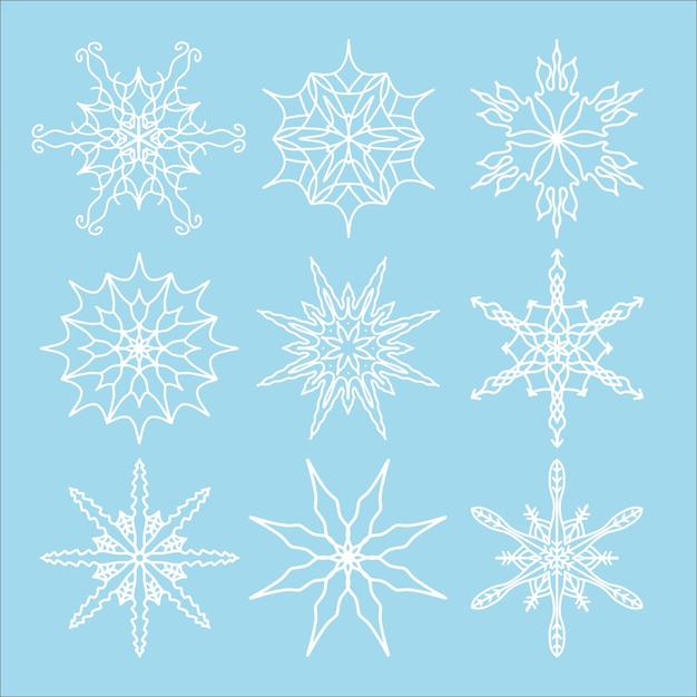 Set of nine openwork vector snowflakes.