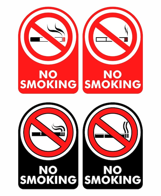 Set No Smoking Sign Labels Sticker design vector illustration