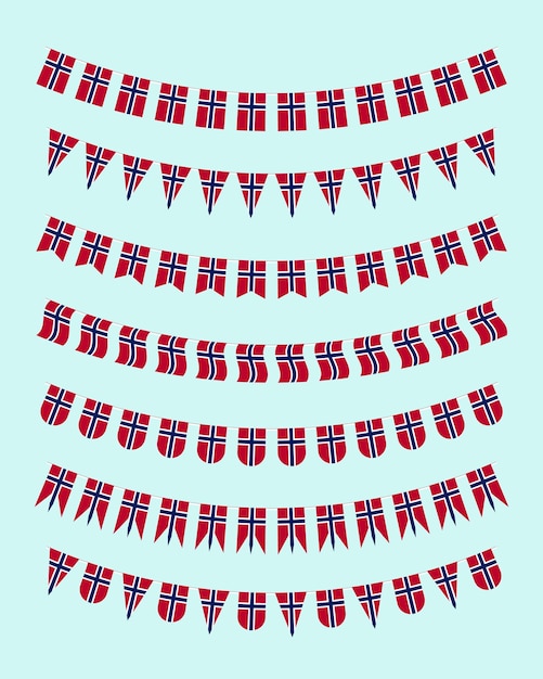 Set of Norwegian flag garlands and banners