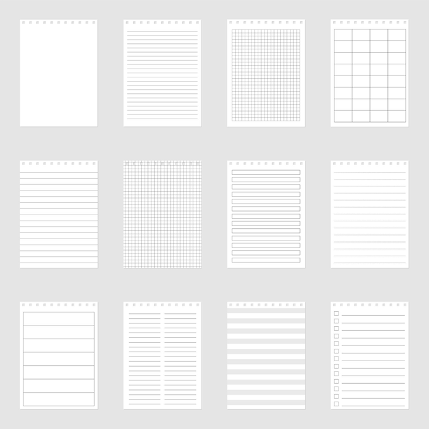 Set of note paper sheets, vector illustration