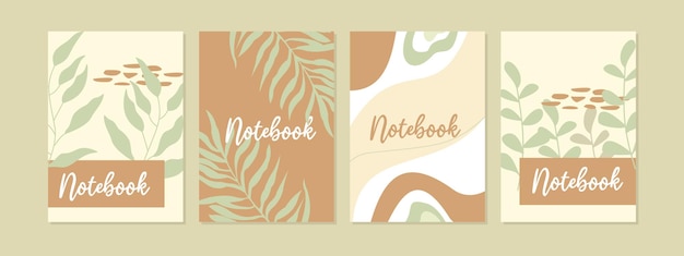 set of notebook page covers with hand drawn leaf elements.Universal abstract layouts. Applicable for