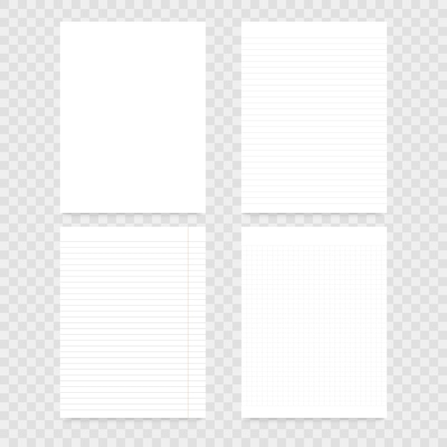 Set of notebook papers with lines and grid Vector