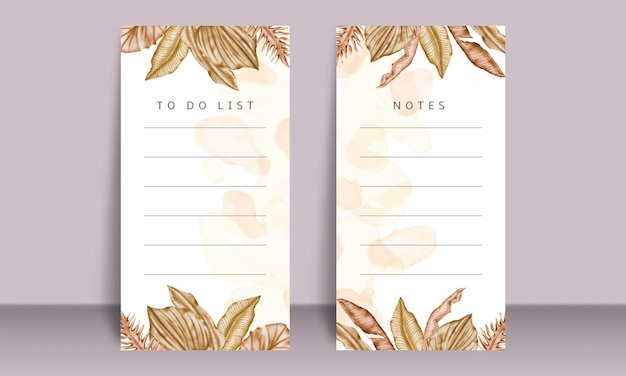 Set of notes to do list with summer tropical leaves