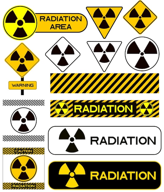 Set of nuclear icons radiation hazard warning radioactive