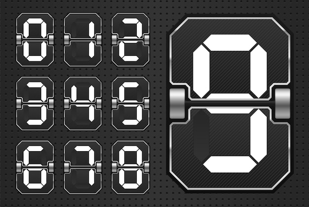 Set of numbers on a mechanical scoreboard Countdown numbers flip counter vector isolated set