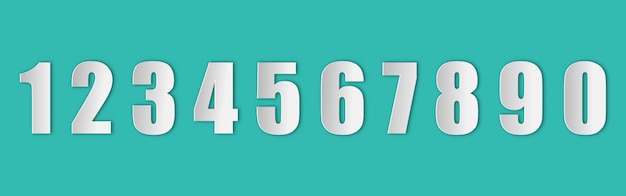  set of numbers in paper style with a realistic shadow on the green background