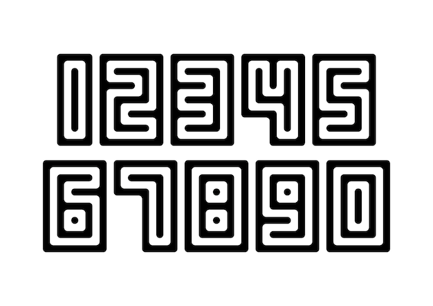 Set of numbers with black and white typography design elements.