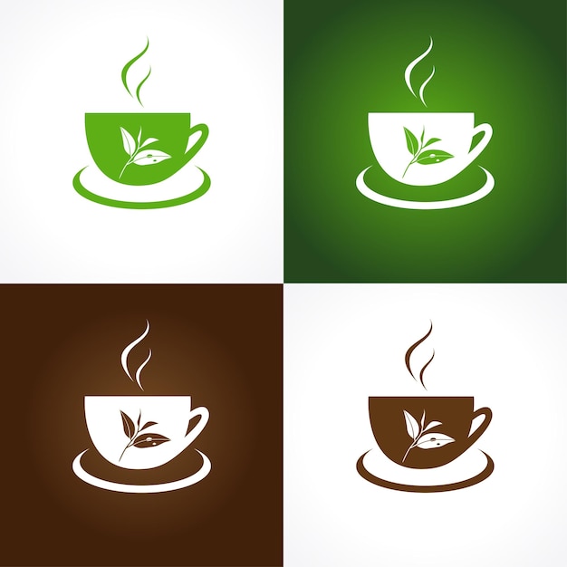 Set o tea icons. Tea company logo concepts. The logotypes with tea leaves for tea brands and cafes.